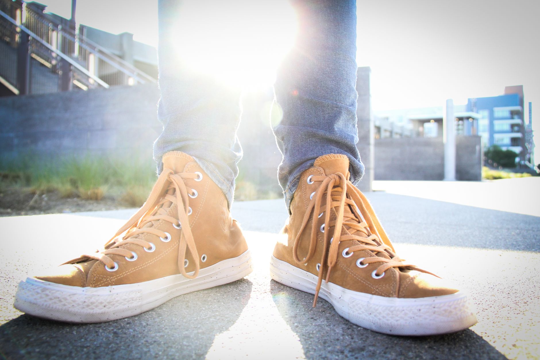 Local SEO in Fullerton, CA near Downtown Fullerton | OCWebPros. Stylish brown sneakers in an urban setting in Fullerton, CA, 
