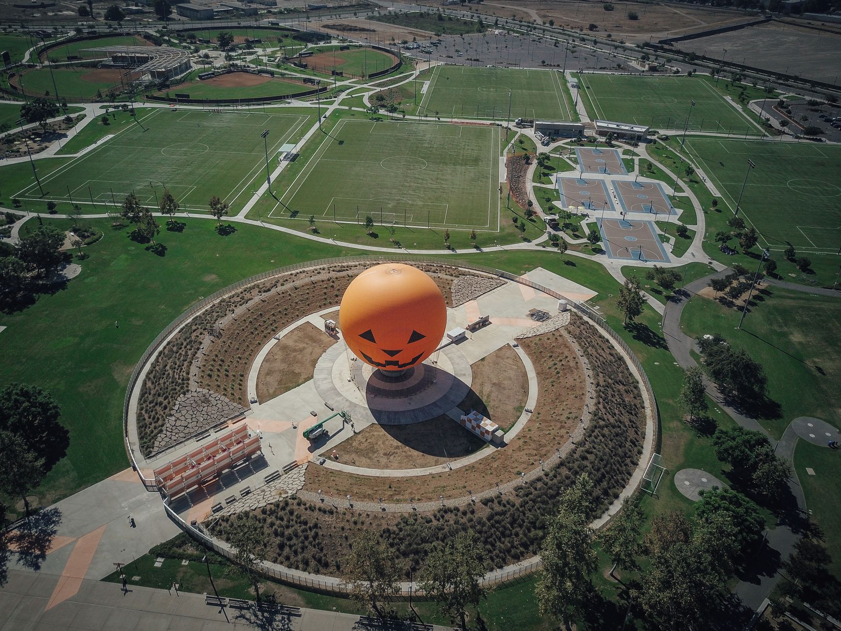 Local SEO in Irvine, CA near Irvine Spectrum | OCWebPros. Aerial view of the iconic Great Park Balloon in Irvine, California,