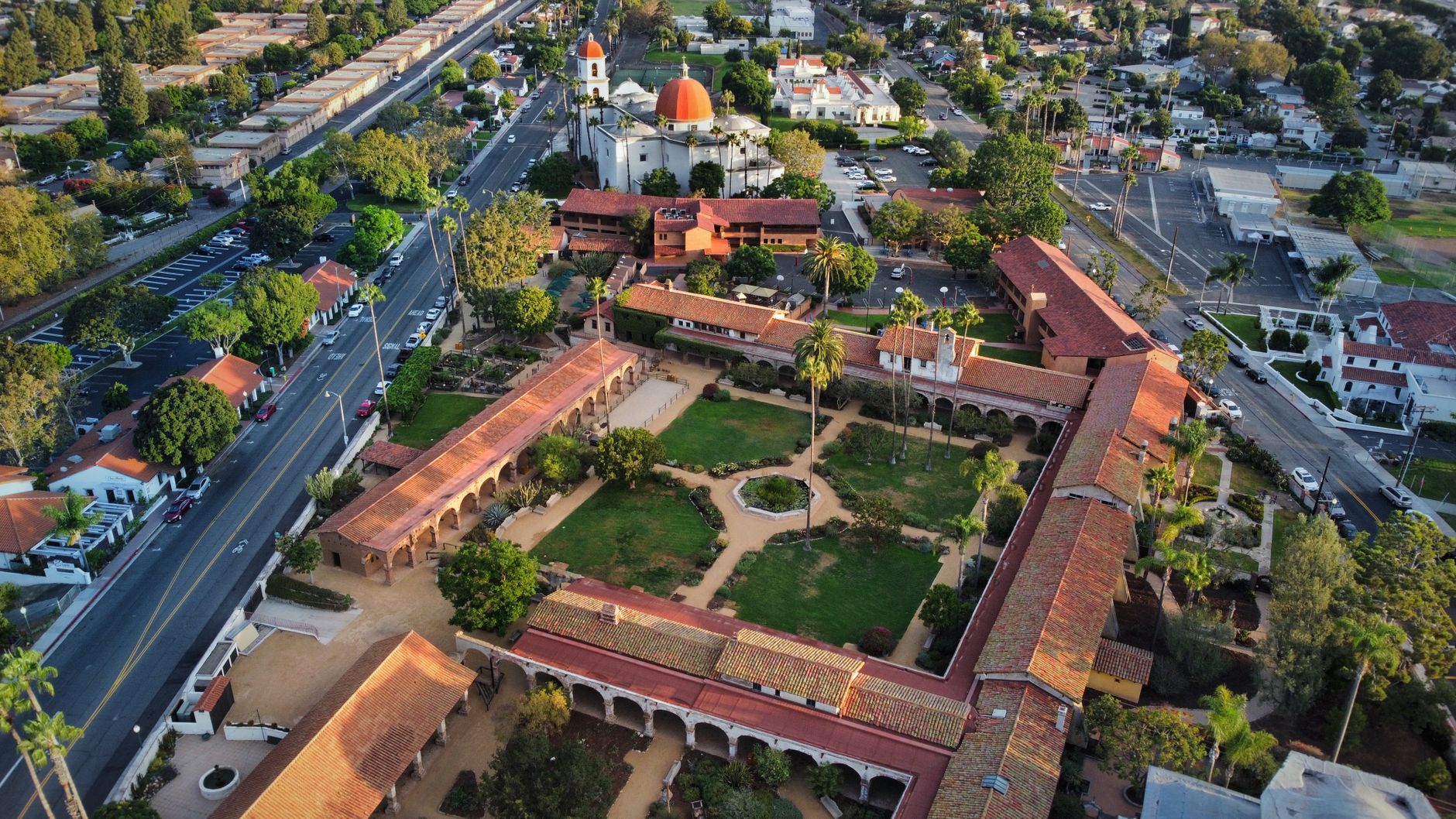 Local SEO in San Juan Capistrano, CA near Historic downtown & Los Rios | OCWebPros. Aerial view of Mission San Juan Capistran