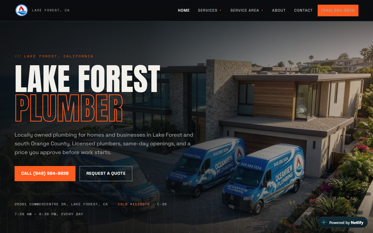 Oceanview Plumbing site preview